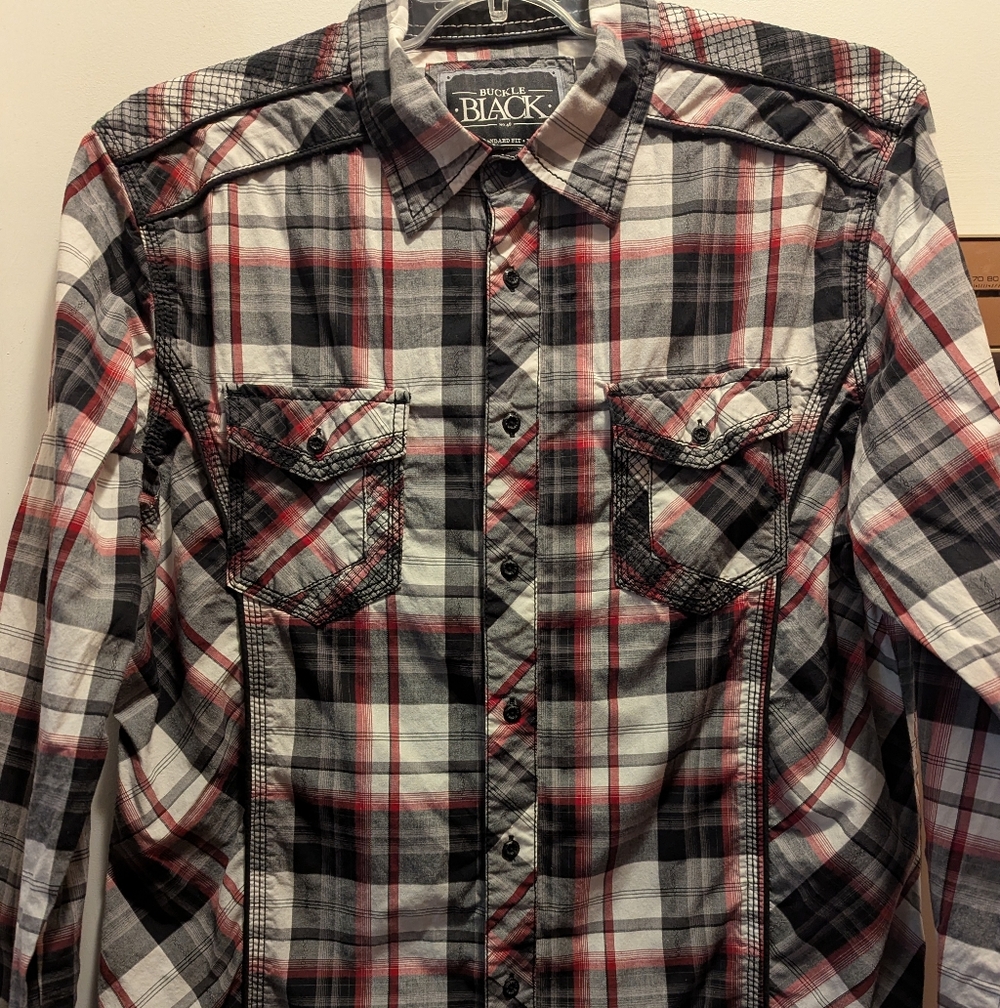 Buckle Black Men's XL Plaid Western Button-Down Shirt With Pockets